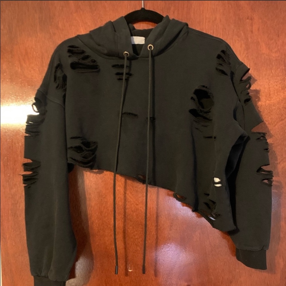 LF EMMA AND SAM ASYMMETRICAL DISTRESSED HOODIE